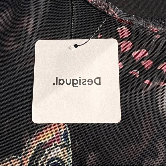 NWT Desigual Slim Knee-Length Mesh Butterfly Print Art-to-Wear Dress Black - Picture 5 of 17